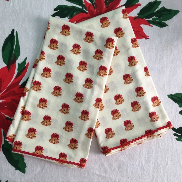 Hand Crafted Other - 🔔 Handmade Vintage Style Golden Bells Napkins, Set of 2 🔔